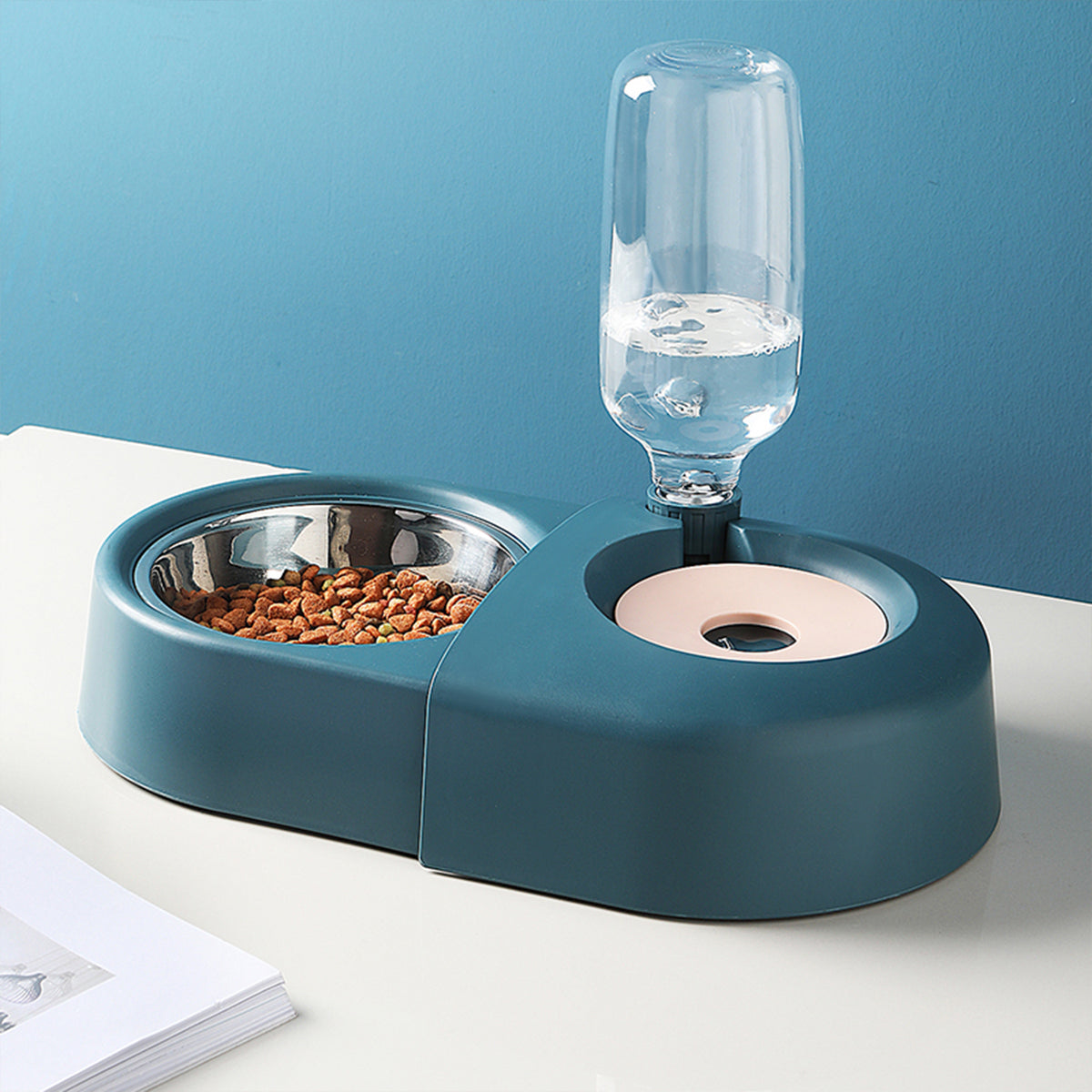 Hanamya Slower with Press Button Dog & Cat Feeder, Blue