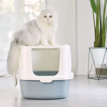 Load image into Gallery viewer, Flip-Top Jumbo Cat Litter Box with Scoop, Front Entry and Top Exit, White&amp;Gray
